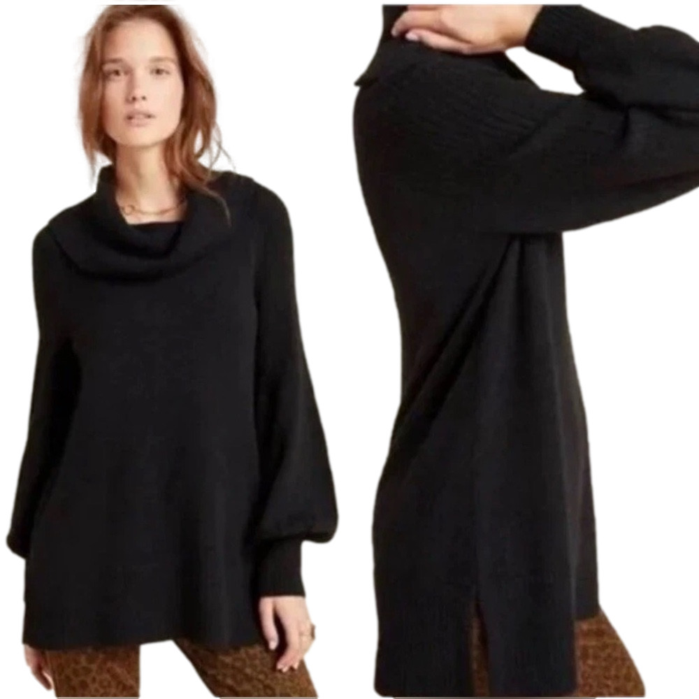 🚂Anthropologie Paloma Black Cowl Neck tunic Sweater size M GUC